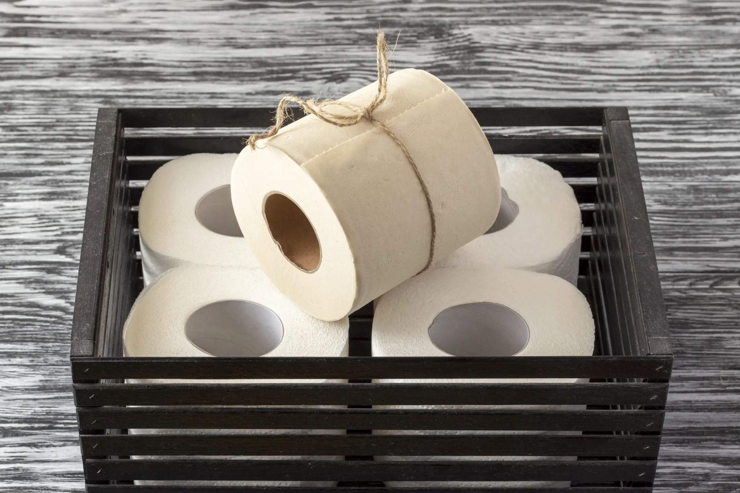 Eco-friendly bamboo toilet paper in black wooden box