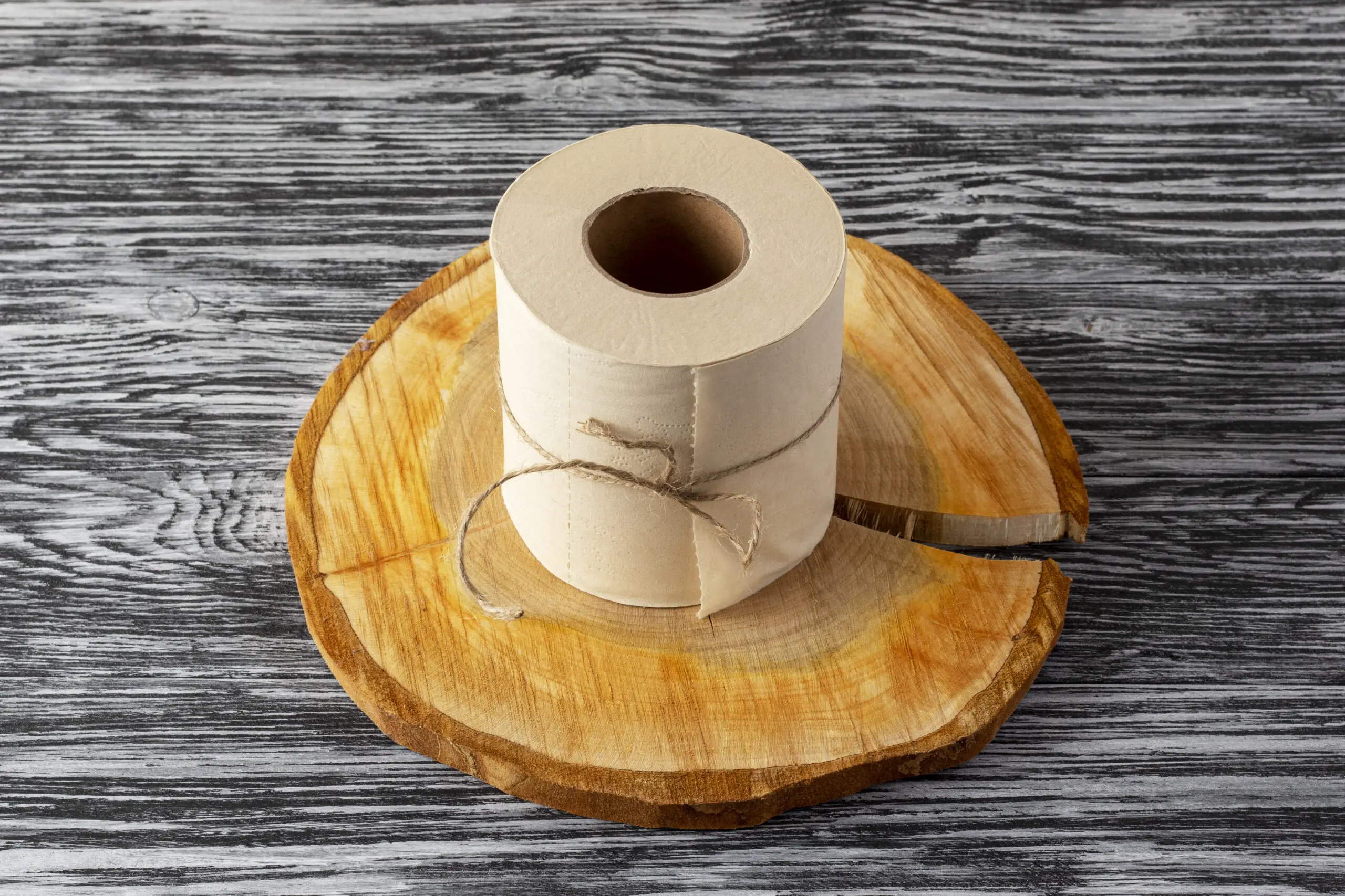 eco-friendly bamboo toilet paper on wooden background
