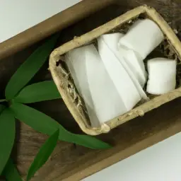 An image showcasing the soft and gentle texture of organic cotton wipes, nestled in a natural bamboo holder, surrounded by lush green leaves, hinting at their eco-friendly nature