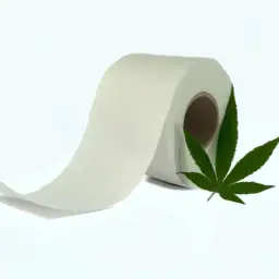 An image showcasing a roll of soft, cream-colored hemp toilet paper with delicate green hemp leaves imprinted on each sheet, evoking a sense of eco-friendliness and freshness