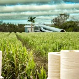 An image showcasing the process of transforming sugarcane bagasse into environmentally-friendly toilet paper
