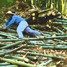 An image showcasing a dense bamboo forest with sustainable sourcing practices in action