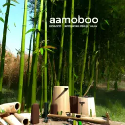 An image showcasing a lush bamboo forest, untouched by deforestation, with a range of bamboo products – from furniture to clothing – seamlessly blending into the landscape, symbolizing reduced deforestation and the protective role of bamboo