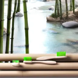 An image showcasing a lush bamboo forest, with a serene river flowing through it