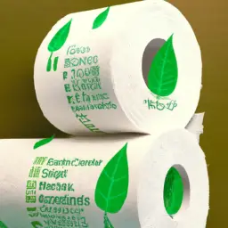 An image showcasing a stack of eco-friendly toilet paper rolls wrapped in biodegradable packaging