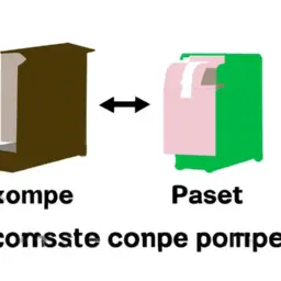 An image illustrating a recycling bin with a separate compartment for disposing of biodegradable toilet paper, accompanied by a compost bin nearby