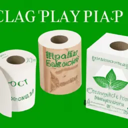 An image showcasing an array of biodegradable toilet paper brands, each labeled with distinct eco-friendly features like recycled materials, chlorine-free production, and compostable packaging