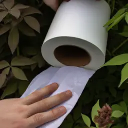 An image of a person holding a roll of biodegradable toilet paper, gently placing it into a compost bin