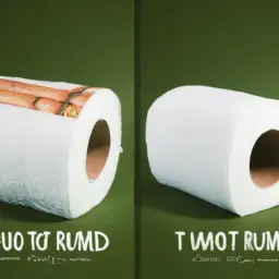 An image showcasing two toilet paper rolls side by side - one made from bamboo and the other from traditional materials