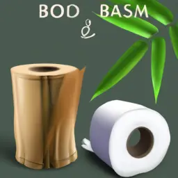 An image showcasing a serene bathroom scene with a roll of bamboo toilet paper next to a traditional roll, emphasizing the eco-friendly choice