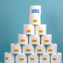 An image showcasing a variety of environmentally-friendly toilet paper brands, neatly stacked in a minimalist bathroom setting