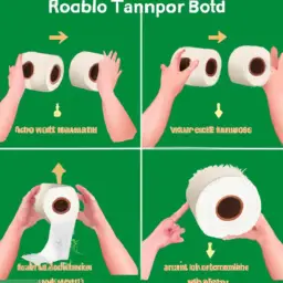 An image featuring a set of hands holding a roll of bamboo toilet paper, with a background showcasing a step-by-step process