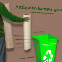 An image showcasing a person placing used bamboo toilet paper in a designated recycling bin, emphasizing the proper disposal process