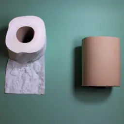 An image of two rolls of toilet paper side by side, one made from conventional materials and the other from bamboo