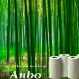 An image showing a serene forest scene with a bamboo grove in the foreground, highlighting the eco-friendly nature of bamboo toilet paper