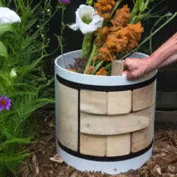 An image of a person holding a compost bin filled with decomposed bamboo toilet paper