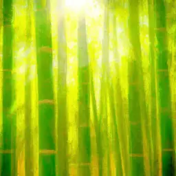 An image showcasing a lush bamboo forest with sunlight peeking through the dense foliage