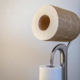 An image showcasing a serene bathroom environment with a roll of bamboo toilet paper on a stylish holder, emphasizing its eco-friendly properties