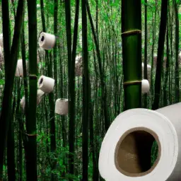 An image of a dense bamboo forest with a toilet paper roll made of bamboo in the foreground